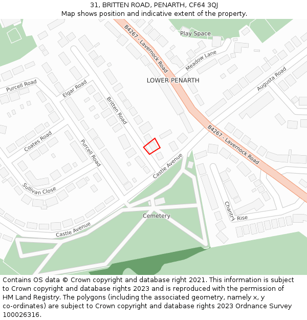 31, BRITTEN ROAD, PENARTH, CF64 3QJ: Location map and indicative extent of plot