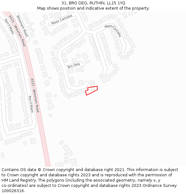 31, BRO DEG, RUTHIN, LL15 1YQ: Location map and indicative extent of plot