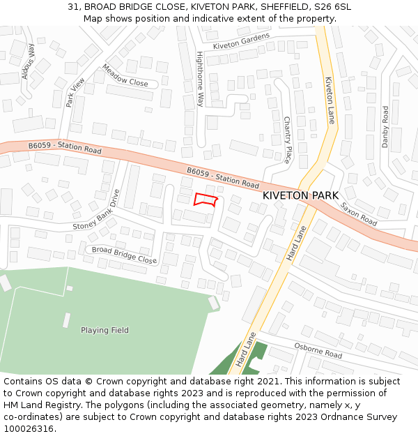 31, BROAD BRIDGE CLOSE, KIVETON PARK, SHEFFIELD, S26 6SL: Location map and indicative extent of plot