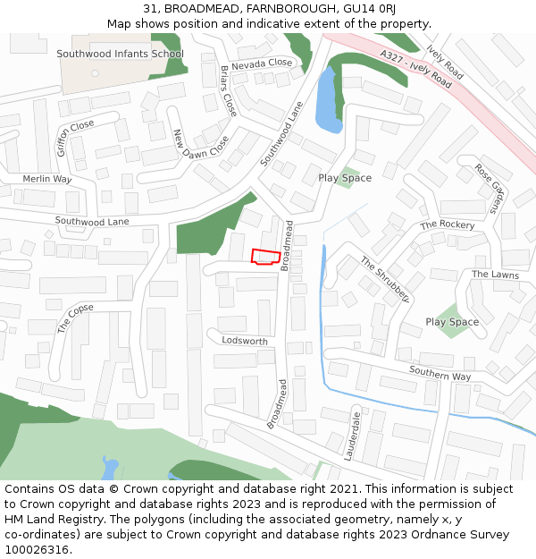 31, BROADMEAD, FARNBOROUGH, GU14 0RJ: Location map and indicative extent of plot