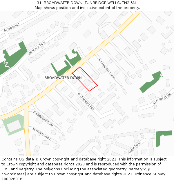 31, BROADWATER DOWN, TUNBRIDGE WELLS, TN2 5NL: Location map and indicative extent of plot