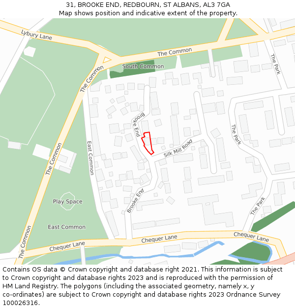 31, BROOKE END, REDBOURN, ST ALBANS, AL3 7GA: Location map and indicative extent of plot