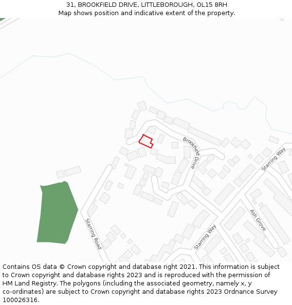 31, BROOKFIELD DRIVE, LITTLEBOROUGH, OL15 8RH: Location map and indicative extent of plot