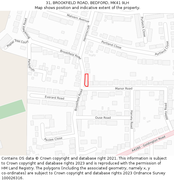 31, BROOKFIELD ROAD, BEDFORD, MK41 9LH: Location map and indicative extent of plot