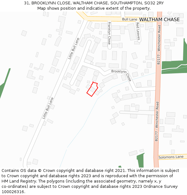 31, BROOKLYNN CLOSE, WALTHAM CHASE, SOUTHAMPTON, SO32 2RY: Location map and indicative extent of plot