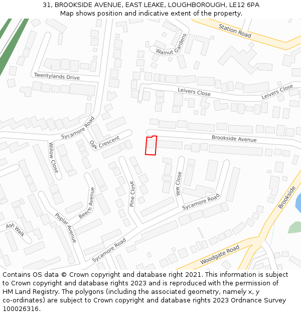 31, BROOKSIDE AVENUE, EAST LEAKE, LOUGHBOROUGH, LE12 6PA: Location map and indicative extent of plot