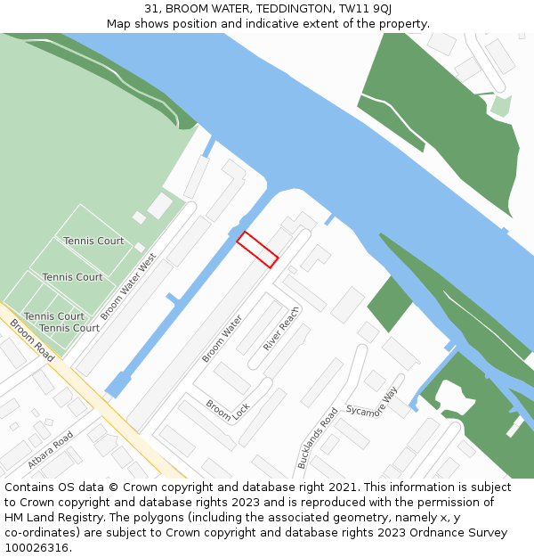 31, BROOM WATER, TEDDINGTON, TW11 9QJ: Location map and indicative extent of plot