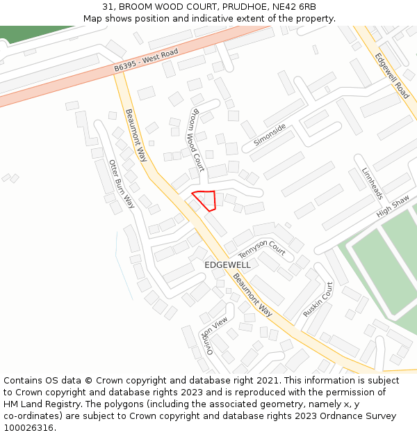 31, BROOM WOOD COURT, PRUDHOE, NE42 6RB: Location map and indicative extent of plot