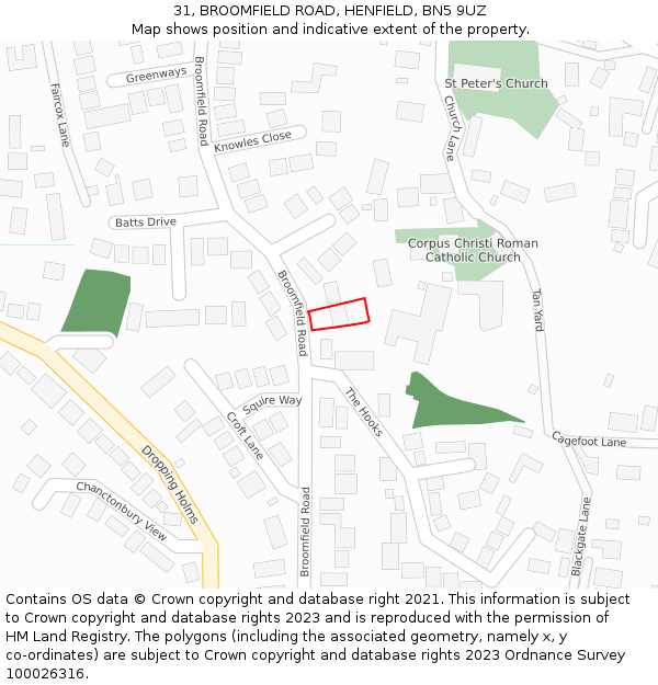 31, BROOMFIELD ROAD, HENFIELD, BN5 9UZ: Location map and indicative extent of plot