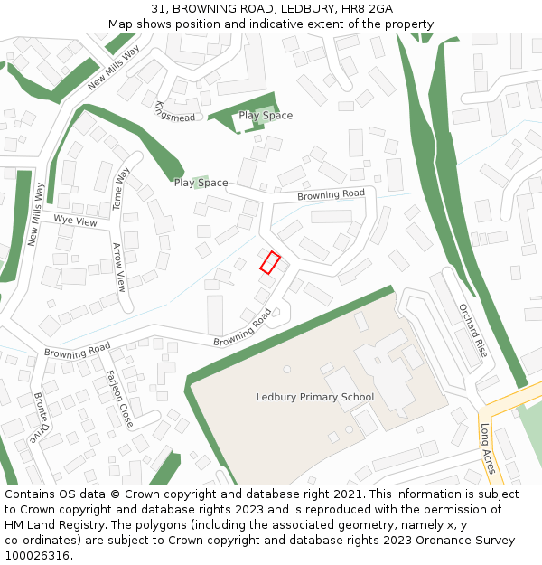 31, BROWNING ROAD, LEDBURY, HR8 2GA: Location map and indicative extent of plot