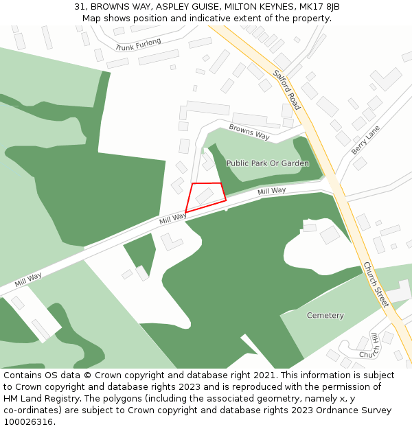 31, BROWNS WAY, ASPLEY GUISE, MILTON KEYNES, MK17 8JB: Location map and indicative extent of plot