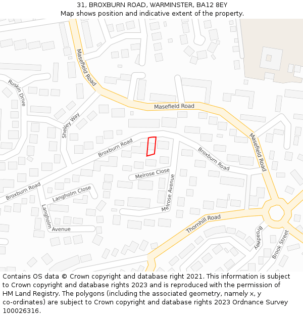 31, BROXBURN ROAD, WARMINSTER, BA12 8EY: Location map and indicative extent of plot