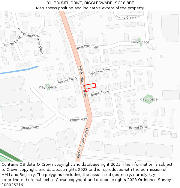 31, BRUNEL DRIVE, BIGGLESWADE, SG18 8BT: Location map and indicative extent of plot