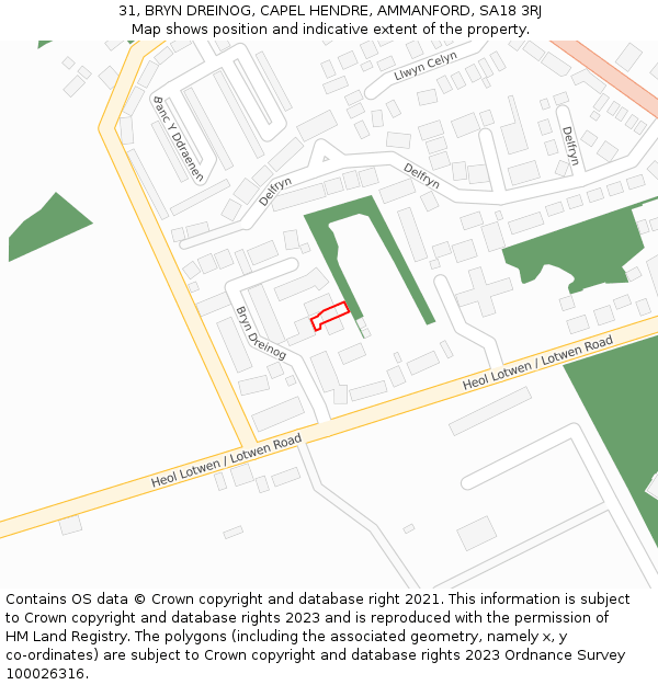 31, BRYN DREINOG, CAPEL HENDRE, AMMANFORD, SA18 3RJ: Location map and indicative extent of plot
