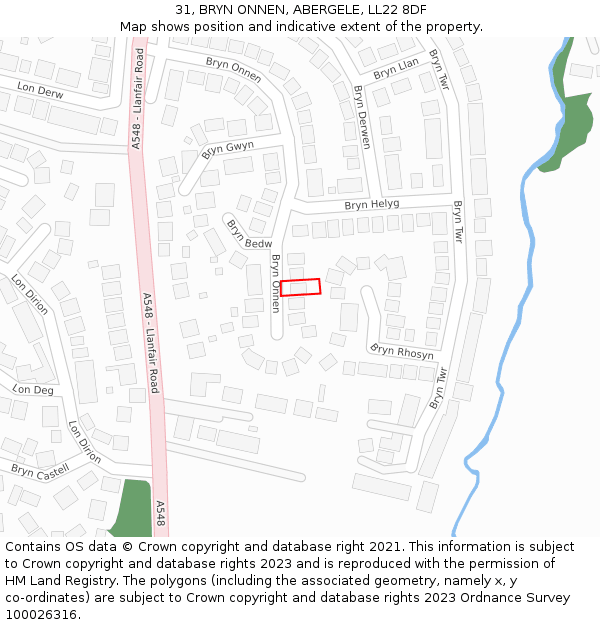 31, BRYN ONNEN, ABERGELE, LL22 8DF: Location map and indicative extent of plot