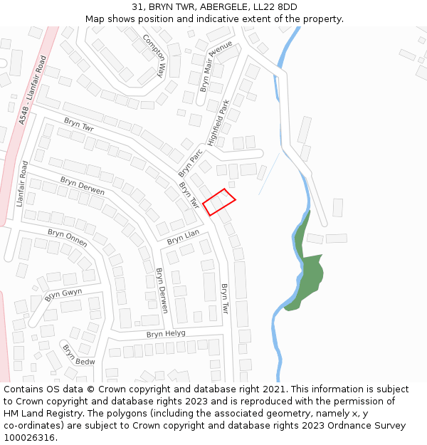 31, BRYN TWR, ABERGELE, LL22 8DD: Location map and indicative extent of plot