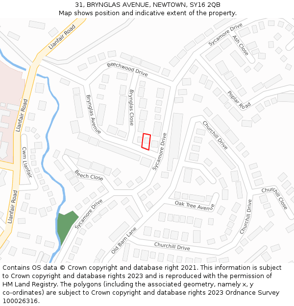 31, BRYNGLAS AVENUE, NEWTOWN, SY16 2QB: Location map and indicative extent of plot