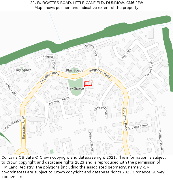 31, BURGATTES ROAD, LITTLE CANFIELD, DUNMOW, CM6 1FW: Location map and indicative extent of plot