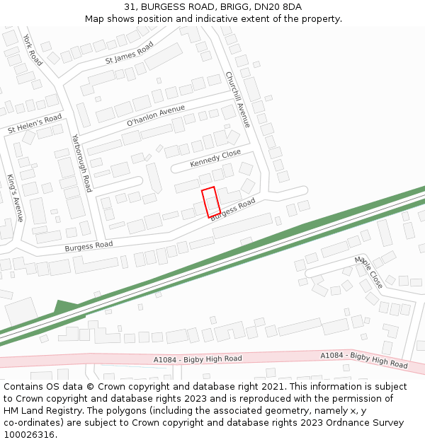 31, BURGESS ROAD, BRIGG, DN20 8DA: Location map and indicative extent of plot