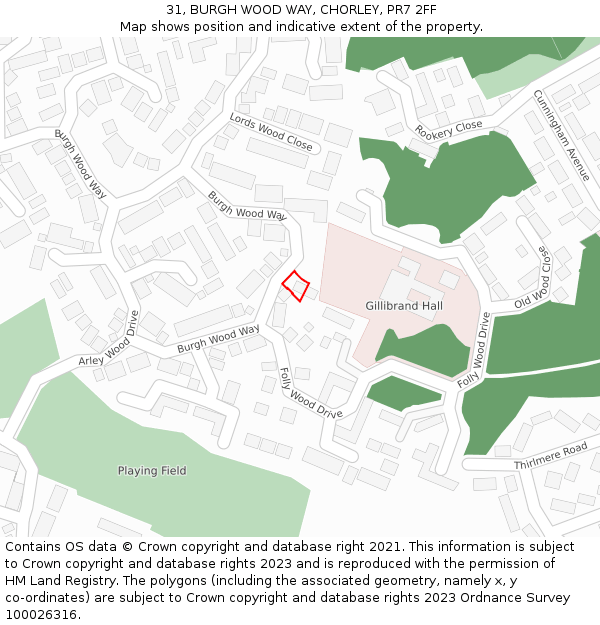 31, BURGH WOOD WAY, CHORLEY, PR7 2FF: Location map and indicative extent of plot