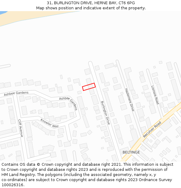 31, BURLINGTON DRIVE, HERNE BAY, CT6 6PG: Location map and indicative extent of plot