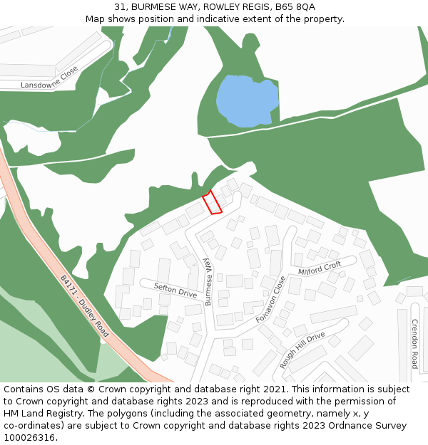 31, BURMESE WAY, ROWLEY REGIS, B65 8QA: Location map and indicative extent of plot