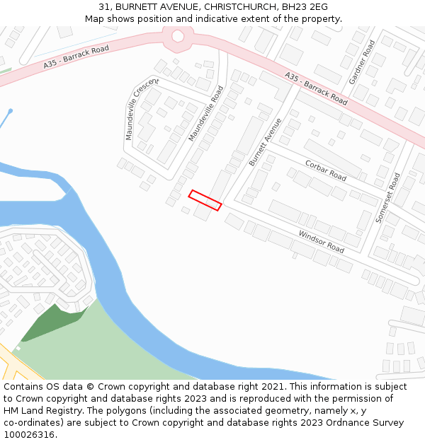 31, BURNETT AVENUE, CHRISTCHURCH, BH23 2EG: Location map and indicative extent of plot
