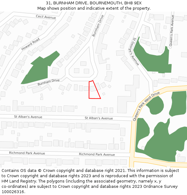 31, BURNHAM DRIVE, BOURNEMOUTH, BH8 9EX: Location map and indicative extent of plot