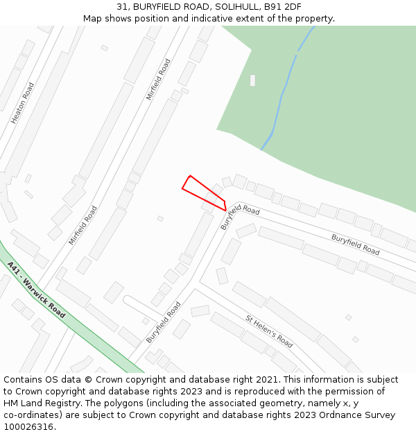 31, BURYFIELD ROAD, SOLIHULL, B91 2DF: Location map and indicative extent of plot