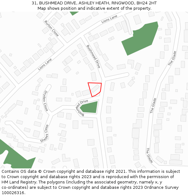 31, BUSHMEAD DRIVE, ASHLEY HEATH, RINGWOOD, BH24 2HT: Location map and indicative extent of plot