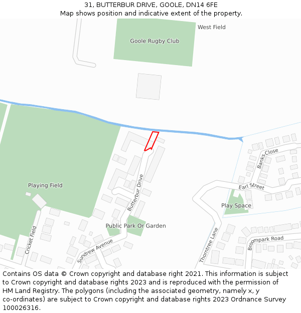 31, BUTTERBUR DRIVE, GOOLE, DN14 6FE: Location map and indicative extent of plot