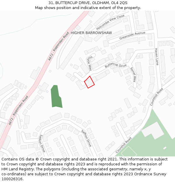 31, BUTTERCUP DRIVE, OLDHAM, OL4 2QS: Location map and indicative extent of plot