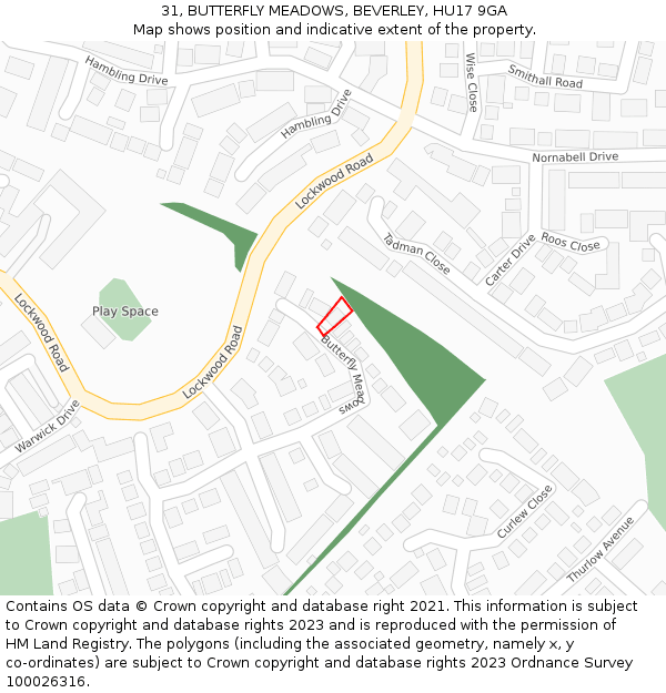 31, BUTTERFLY MEADOWS, BEVERLEY, HU17 9GA: Location map and indicative extent of plot