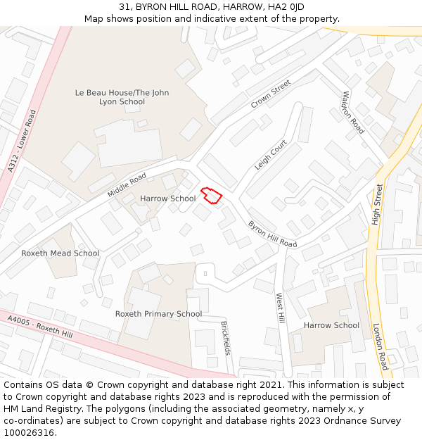 31, BYRON HILL ROAD, HARROW, HA2 0JD: Location map and indicative extent of plot