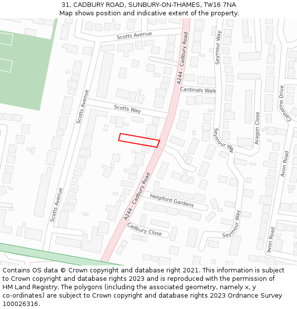 31, CADBURY ROAD, SUNBURY-ON-THAMES, TW16 7NA: Location map and indicative extent of plot