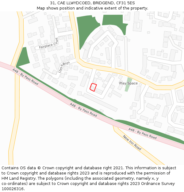 31, CAE LLWYDCOED, BRIDGEND, CF31 5ES: Location map and indicative extent of plot