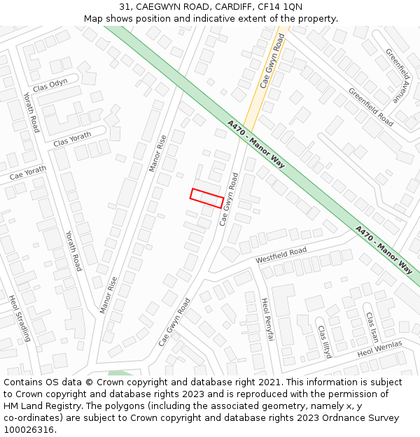 31, CAEGWYN ROAD, CARDIFF, CF14 1QN: Location map and indicative extent of plot