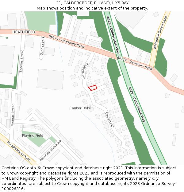 31, CALDERCROFT, ELLAND, HX5 9AY: Location map and indicative extent of plot