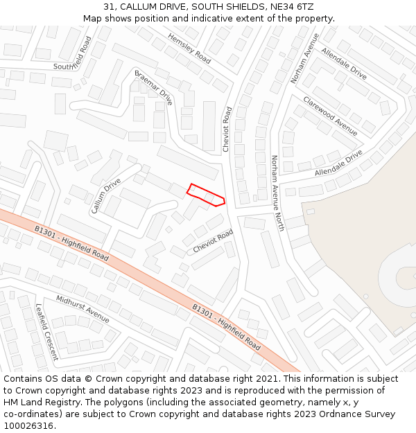 31, CALLUM DRIVE, SOUTH SHIELDS, NE34 6TZ: Location map and indicative extent of plot