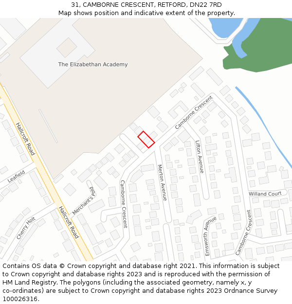 31, CAMBORNE CRESCENT, RETFORD, DN22 7RD: Location map and indicative extent of plot