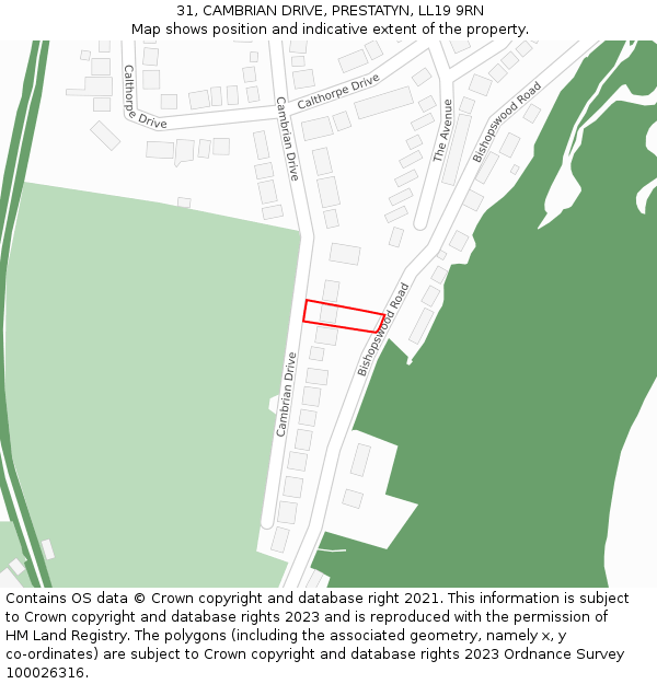 31, CAMBRIAN DRIVE, PRESTATYN, LL19 9RN: Location map and indicative extent of plot