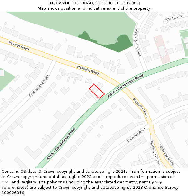31, CAMBRIDGE ROAD, SOUTHPORT, PR9 9NQ: Location map and indicative extent of plot
