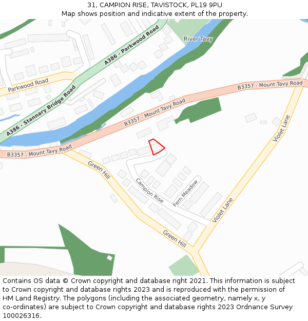 31, CAMPION RISE, TAVISTOCK, PL19 9PU: Location map and indicative extent of plot