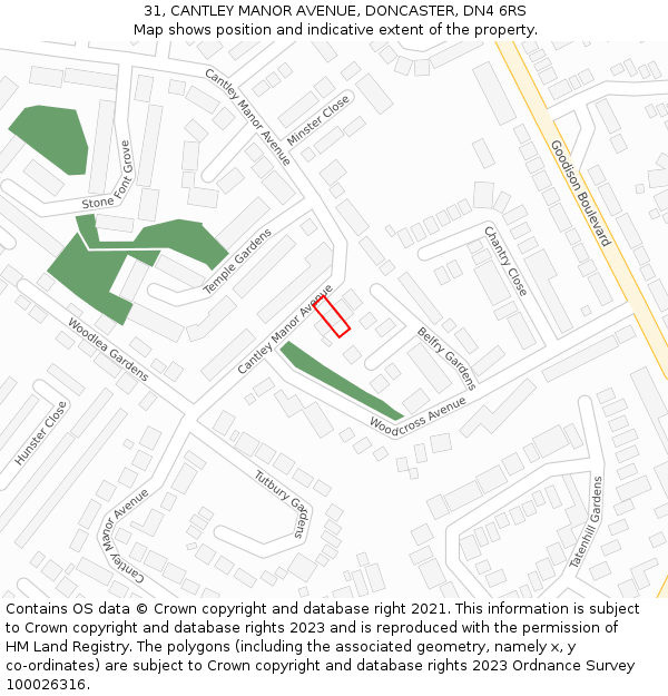 31, CANTLEY MANOR AVENUE, DONCASTER, DN4 6RS: Location map and indicative extent of plot