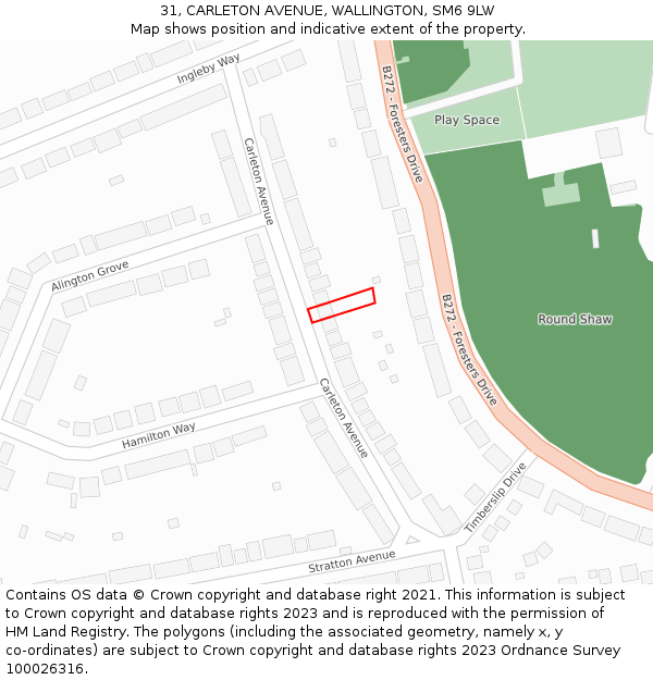 31, CARLETON AVENUE, WALLINGTON, SM6 9LW: Location map and indicative extent of plot