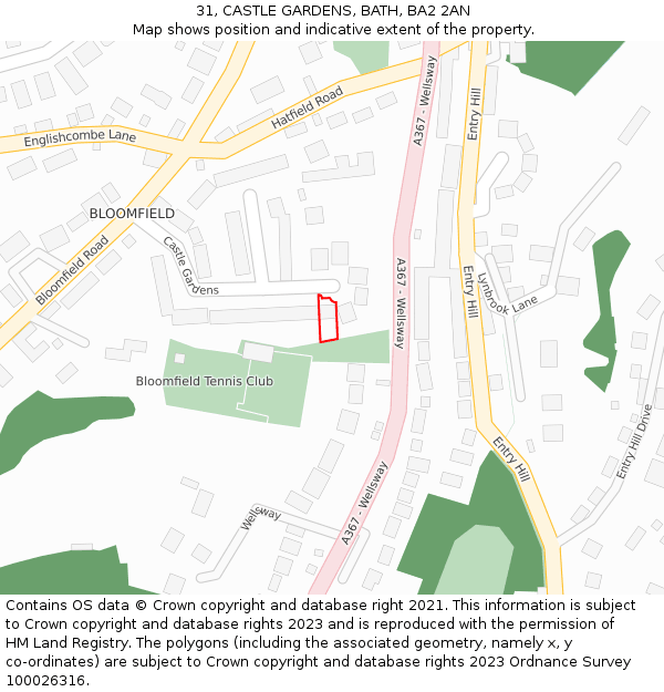 31, CASTLE GARDENS, BATH, BA2 2AN: Location map and indicative extent of plot