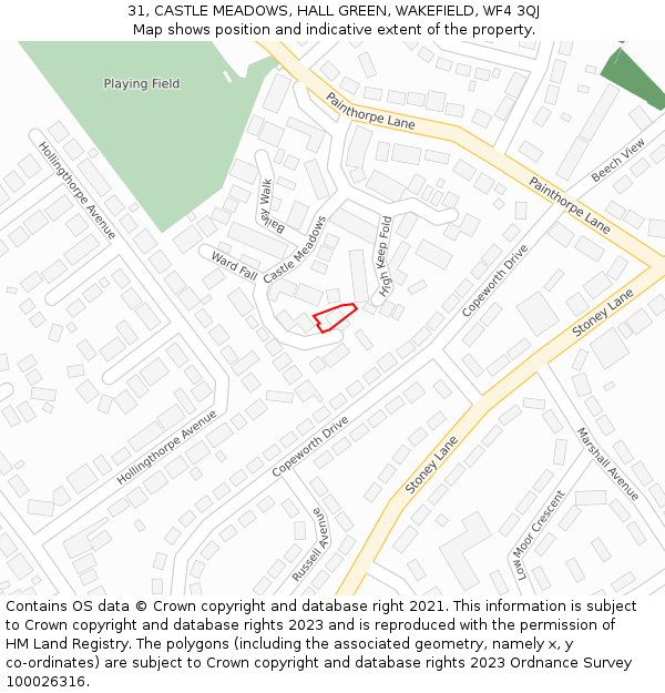 31, CASTLE MEADOWS, HALL GREEN, WAKEFIELD, WF4 3QJ: Location map and indicative extent of plot