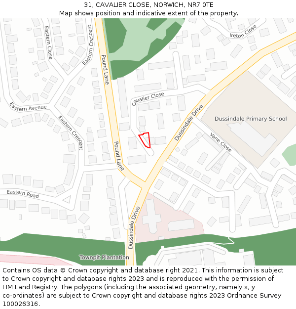 31, CAVALIER CLOSE, NORWICH, NR7 0TE: Location map and indicative extent of plot