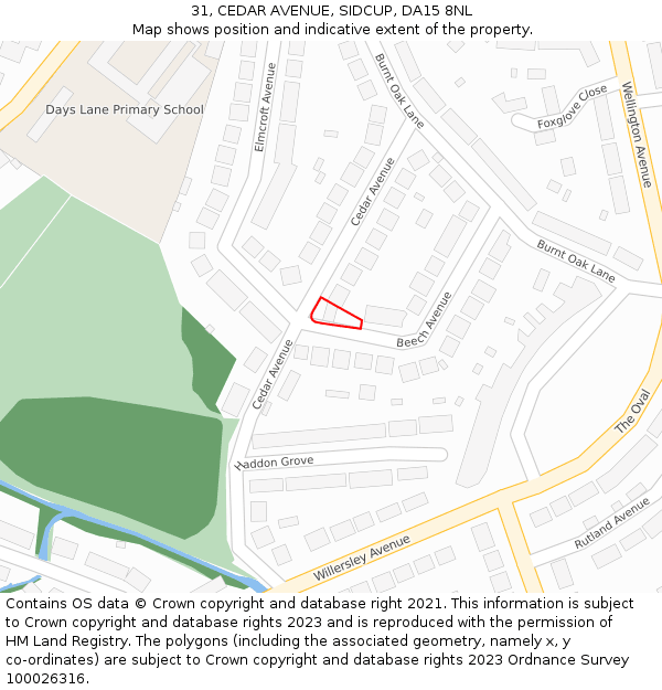 31, CEDAR AVENUE, SIDCUP, DA15 8NL: Location map and indicative extent of plot