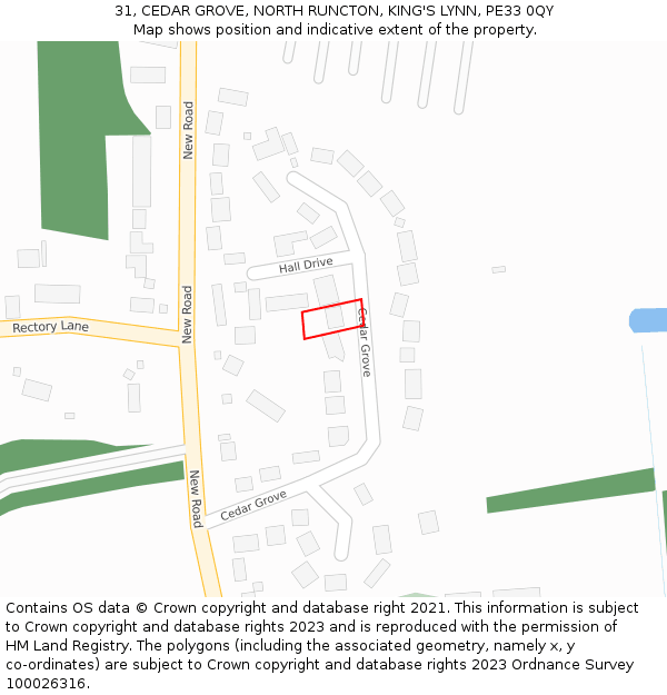 31, CEDAR GROVE, NORTH RUNCTON, KING'S LYNN, PE33 0QY: Location map and indicative extent of plot